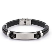 acier inoxydable bracelet, avec cuir PU, pour homme, noire Environ 8.26 pouce, Vendu par PC