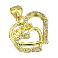 Cubic Zirconia Micro Pave Brass Pendant, Heart, gold color plated, micro pave cubic zirconia & hollow Approx 4mm 