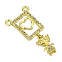 Cubic Zirconia Micro Pave Brass Pendant, gold color plated, micro pave cubic zirconia & double-hole & hollow, 25mm Approx 3mm 