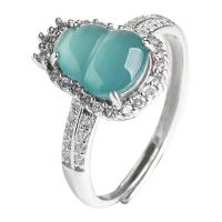 Bague en argent , jade, avec Argent sterling 925, calebasse, Placage de couleur argentée, unisexe, bleu ciel Vendu par PC