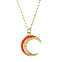 Collier en laiton cubique Zircon Micro Pave, avec 2.75inch chaînes de rallonge, lune, Placage de couleur d'or, pavé de micro zircon & pour femme, plus de couleurs à choisir, 24mm Environ 17.7 pouce, Vendu par PC