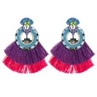 Fashion Tassel Earring, Zinc Alloy, with Polyester Yarns & acrylic rhinestone, plated, for woman & hollow 