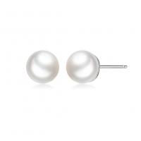 Sterling Silver Stud Earring, Argent sterling 925, avec Shell Pearl, Plaqué de platine, pour femme, 7mm, Vendu par paire