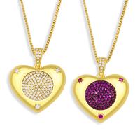 Collier en laiton cubique Zircon Micro Pave, avec 1.97 chaînes de rallonge, coeur, Placage de couleur d'or, bijoux de mode & pavé de micro zircon, plus de couleurs à choisir .7 pouce, Vendu par PC