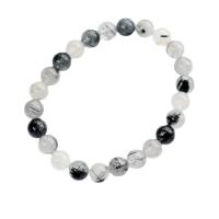 Quartz Bracelets, Black Rutilated Quartz, Round, handmade, Unisex black cm 