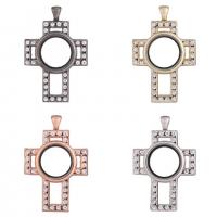 Zinc Alloy Floating Charm Pendant, with Magnet & Glass & Rhinestone, Cross, plated, Unisex 