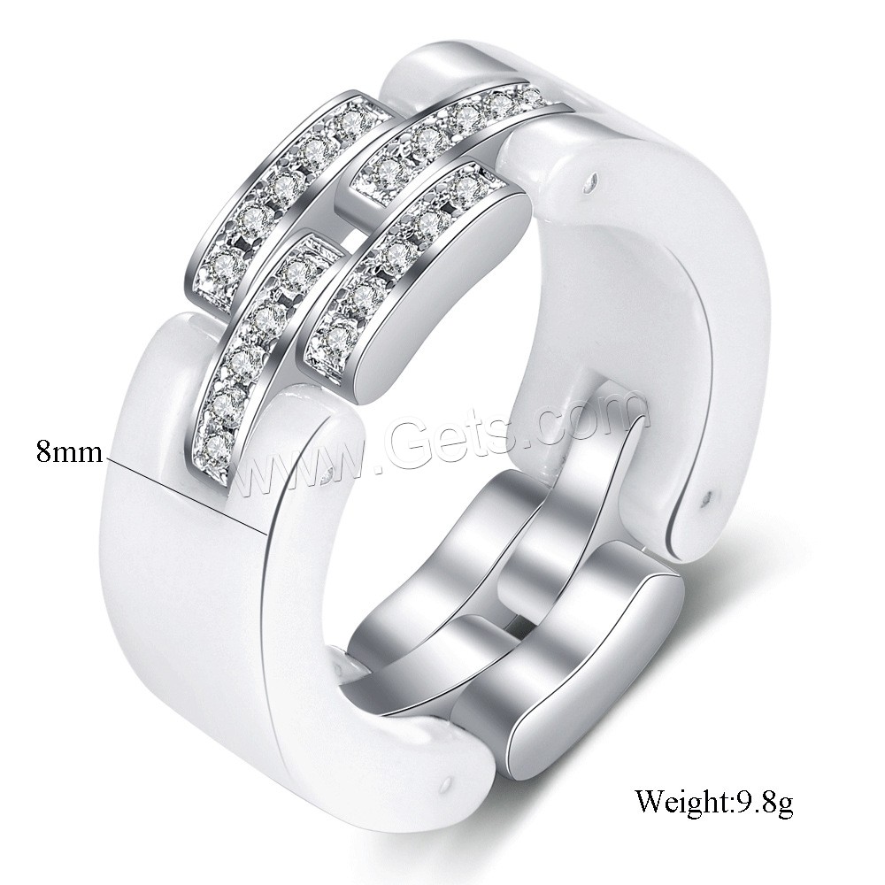 porcelaine bague, unisexe & normes différentes pour le choix & pavé de micro zircon, plus de couleurs à choisir, 8mm, Taille:6-10, Vendu par PC