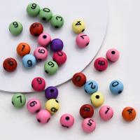 Acrylic Number Bead, Round, painted, DIY & with number pattern, mixed colors, 8mm 