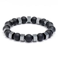 Unmagnetisches Hämatit Armband, Zinklegierung, mit Hämatit, Modeschmuck, schwarz, 10mm, Länge:18-19 cm, verkauft von Strang