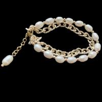 Cultured Freshwater Pearl Brass Bracelet, with Brass, with 1.97 extender chain, gold color plated, fashion jewelry, white .48 Inch 