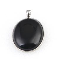 Gemstone Zinc Alloy Pendants, with Gemstone, black 