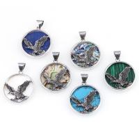 Gemstone Zinc Alloy Pendants, with Gemstone & Shell, Round 