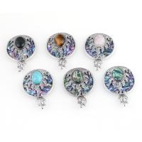 Gemstone Zinc Alloy Pendants, with Gemstone & Abalone Shell, Round 