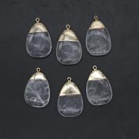 Natural Quartz Pendants, Brass, with Clear Quartz, mixed colors 