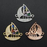 Cubic Zirconia Micro Pave Brass Connector, Sail Boat, plated, fashion jewelry & micro pave cubic zirconia 