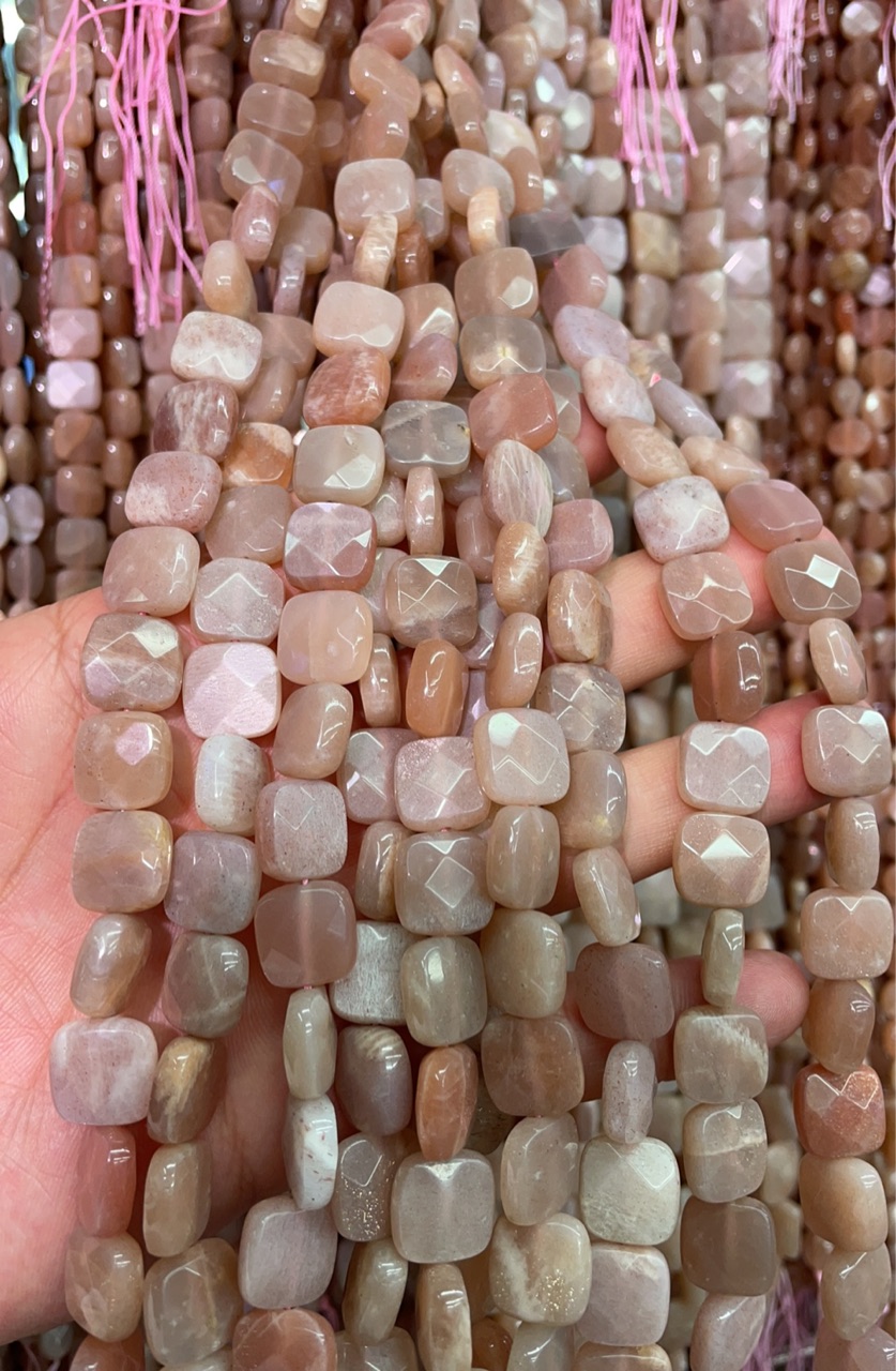 Natural Moonstone Beads,  Square, different size for choice & faceted, Hole:Approx 1mm, Length:Approx 15.5 Inch, Sold By Strand