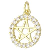 Cubic Zirconia Micro Pave Brass Pendant, Flat Round, gold color plated, micro pave cubic zirconia & hollow Approx 3mm 