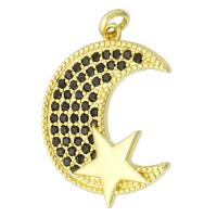 Cubic Zirconia Micro Pave Brass Pendant, Moon and Star, gold color plated, micro pave cubic zirconia Approx 2mm 