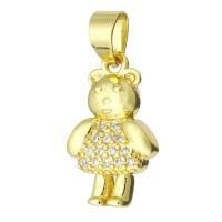 Cubic Zirconia Micro Pave Brass Pendant, Bear, gold color plated, micro pave cubic zirconia Approx 3mm 