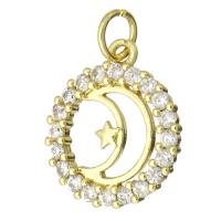 Cubic Zirconia Micro Pave Brass Pendant, Flat Round, gold color plated, micro pave cubic zirconia & hollow Approx 3mm 