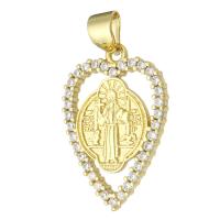 Cubic Zirconia Micro Pave Brass Pendant, Heart, gold color plated, micro pave cubic zirconia & hollow 