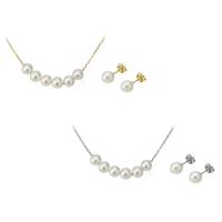 Fashion Stainless Steel Jewelry Sets, Stud Earring & necklace, with Plastic Pearl, plated, for woman 8*8mm,7*8mm Approx 19.5 Inch 