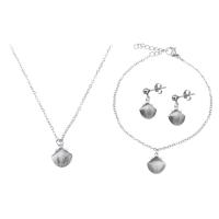 Fashion Stainless Steel Jewelry Sets, bracelet & earring & necklace, Shell, plated, for woman, original color .5 Inch, 8 Inch 