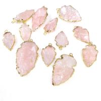 Natural Quartz Pendants, Rose Quartz, with Stainless Steel, pink 