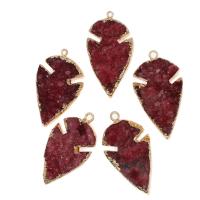 Ice Quartz Agate Pendants, Brass, with Ice Quartz Agate, red 