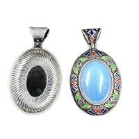 Gemstone Jewelry Pendant, Zinc Alloy, with Natural Stone, Oval, antique silver color plated & Unisex 