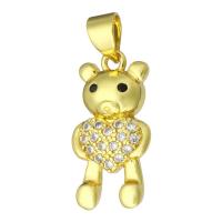 Cubic Zirconia Micro Pave Brass Pendant, Bear, gold color plated, micro pave cubic zirconia Approx 3mm 