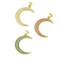 Cubic Zirconia Micro Pave Brass Pendant, Moon, gold color plated, micro pave cubic zirconia Approx 3mm 