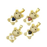 Cubic Zirconia Micro Pave Brass Pendant, Bear, gold color plated, micro pave cubic zirconia Approx 3mm 