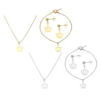 Fashion Stainless Steel Jewelry Sets, bracelet & earring & necklace, Crown, plated, for woman Approx 19.5 Inch, Approx 8.3 Inch 