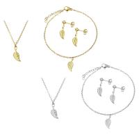 Fashion Stainless Steel Jewelry Sets, bracelet & earring & necklace, Leaf, plated, for woman Approx 19.5 Inch, Approx 8.5 Inch 