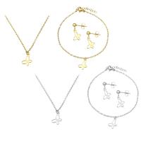 Fashion Stainless Steel Jewelry Sets, bracelet & earring & necklace, Butterfly, plated, for woman Approx 19.5 Inch, Approx 8.5 Inch 