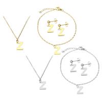 Fashion Stainless Steel Jewelry Sets, bracelet & earring & necklace, Alphabet Letter, plated & for woman Approx 19.5 Inch, Approx 8.5 Inch 