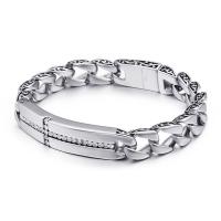 Stainless Steel Chain Bracelets, polished, micro pave cubic zirconia & for man, original color, 12mm Approx 8.66 Inch 