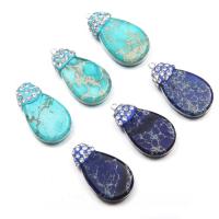 Impression Jasper Pendants, Stainless Steel, with Impression Jasper, Teardrop, with rhinestone 