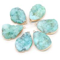 Ice Quartz Agate Pendants, Stainless Steel, with Ice Quartz Agate, Teardrop, blue, 25x35- 