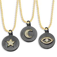 Cubic Zircon Micro Pave Brass Necklace, gold color plated & micro pave cubic zirconia & enamel, black .13 Inch 