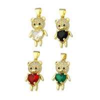 Cubic Zirconia Micro Pave Brass Pendant, Bear, gold color plated, micro pave cubic zirconia Approx 3mm 