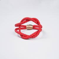 Bracelet en cuir artificiel, Cuir synthétique, avec acier inoxydable, Plaqué de couleur d'or rose, longueur différente pour le choix & unisexe, rouge, Vendu par PC