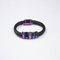 Kunstleder Schnur Armbänder, Synthetisches Leder, mit Edelstahl, bunte Farbe plattiert, unterschiedliche Länge der Wahl & unisex, schwarz, verkauft von PC