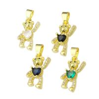 Cubic Zirconia Micro Pave Brass Pendant, Bear, gold color plated, micro pave cubic zirconia Approx 3mm 