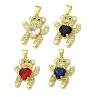 Cubic Zirconia Micro Pave Brass Pendant, Bear, gold color plated, micro pave cubic zirconia Approx 3mm 