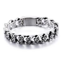 acier inoxydable bracelet, avec le motif de la tête de mort & pour homme, couleur originale, 15mm Environ 8.46 pouce, Vendu par PC