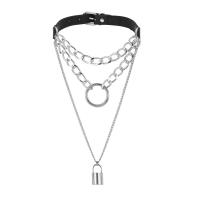 Collar Multi de la capa, aluminio, con Cuero de PU, Cierradura, para mujer, plateado, longitud:46.5 cm, Vendido por UD