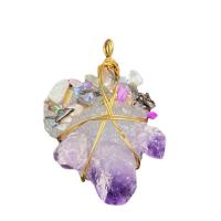 Pendentif Améthyste Février Birthstone, avec perle & fer, Irrégulière, Placage de couleur d'or, unisexe, violet, 30-35mmx45-50mm, Vendu par PC