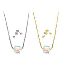 Fashion Stainless Steel Jewelry Sets, Stud Earring & necklace, with Crystal, stainless steel post pin, plated & for woman & with rhinestone Approx 17.6 Inch 